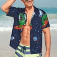 thumbnail image 5 of Lsque Dinosaur Astronaut Space Surfing pattern Hawaiian Shirt for Men, Unisex Summer Beach Casual Short Sleeve Button Down Shirts-Large, 5 of 9