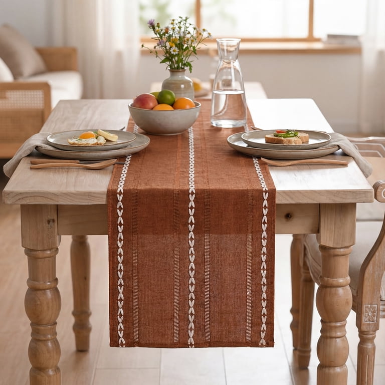 Linen Fall Table Runner, 13 x 72 Inch, Caramel photo 3