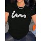 thumbnail image 1 of Chic Abstract Letter Print Women's T-Shirt - Casual Crew Neck, Short Sleeve, Stretchy Polyester Blend, Machine Washable - Perfect for Summer & Everyday Fashion, 1 of 6