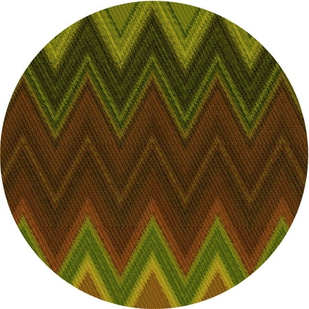 

Ahgly Company Indoor Round Patterned Dark Yellow Green Area Rugs 8 Round