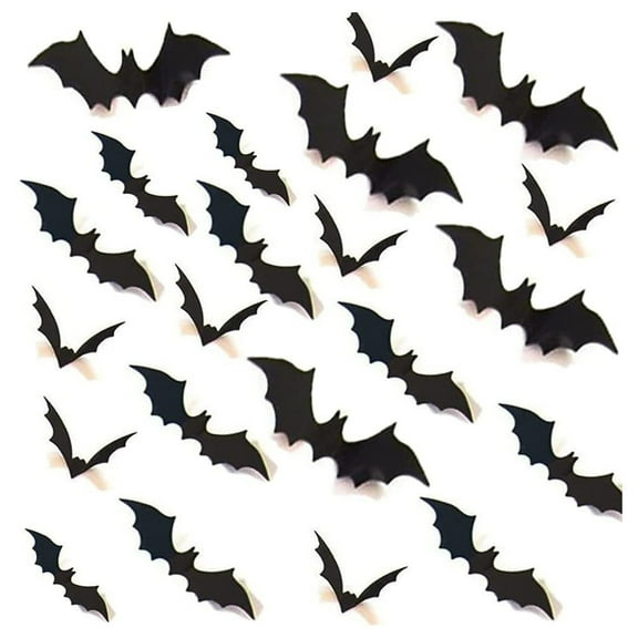 Haobase 24 Pcs DIY Halloween Party Supplies PVC 3D Decoration Scary Bat, Halloween Decoration Home Set, Black