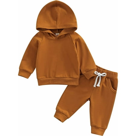

PIKADINGNIS Toddler Baby Boy Girl Fall Winter Outfits Long Sleeve Hooded Sweatshirt Tops Drawstring Pants Casual 2PCS Clothes Set