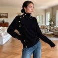 thumbnail image 5 of Women'S Long Sleeve Sweater with Gold Buttons Loose Fit Knitted Pullover Casual Tops, 5 of 7