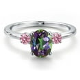 thumbnail image 3 of Gem Stone King 14K White Gold Green Mystic Topaz and Pink Lab Grown Diamond Engagement Ring for Women | 1.84 Cttw | Oval 8X6MM | Gemstone November Birthstone | Size 6, 3 of 6