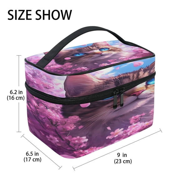 DIXRUYEE Train Case Cosmetics Organizer Fashion Dreamy Cat Among Blossoms Printed Size: 9x6.2x6.5 in