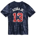 thumbnail image 3 of Juniors Ronald Acu-a Jr. Navy Atlanta Braves Name & Number Sequin V-Neck Top, 3 of 3
