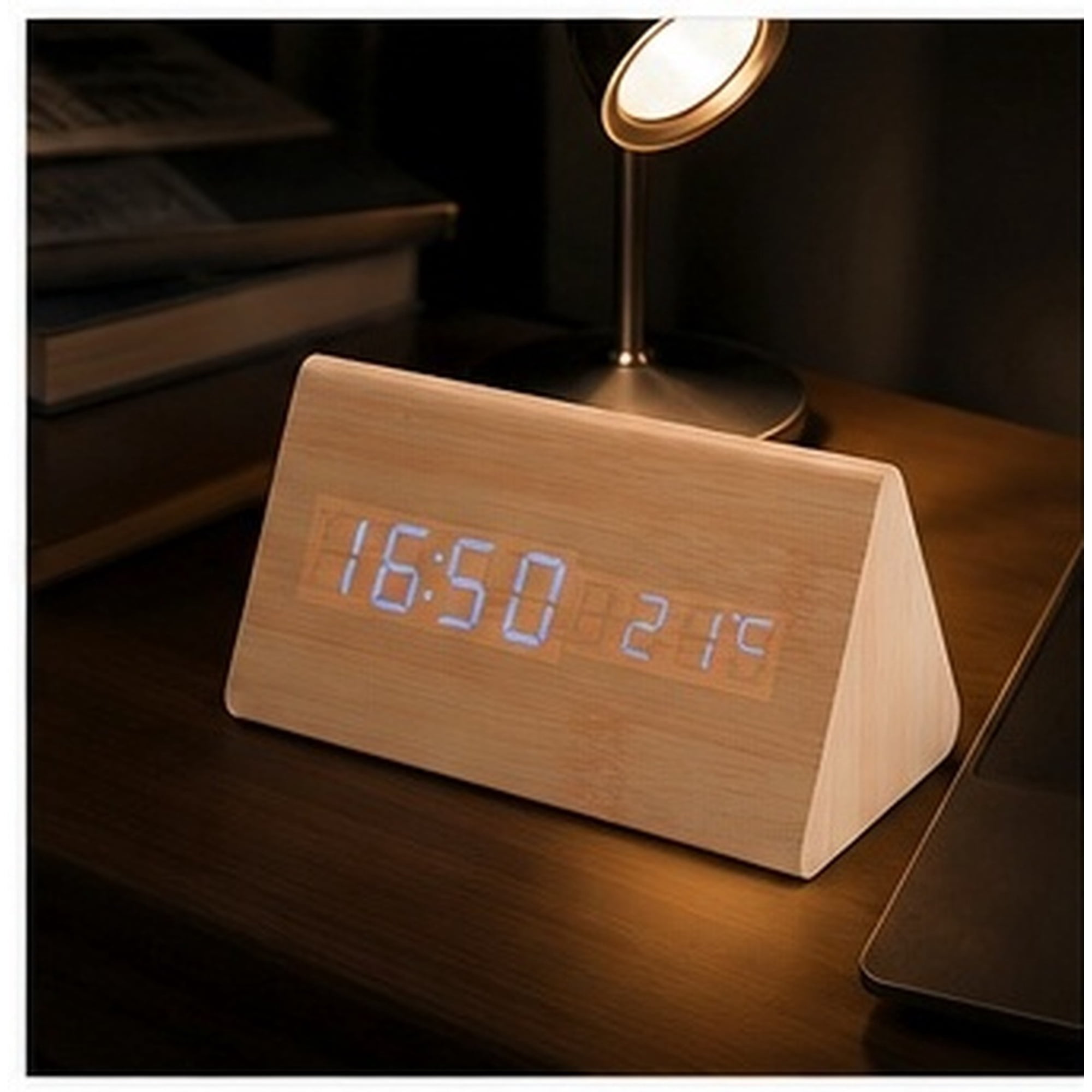 OFFIGAM Blue Light LED Wooden Desk Clock with Date Time and Temperature Display - 628 de 710 fcf 3
