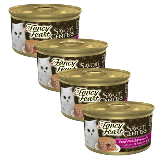 ( 4 Pack ) Fancy Feast Cat Food, Gourmet, For Adult, Pete With Salmon And A Gourmet Gravy Center 3 Oz
