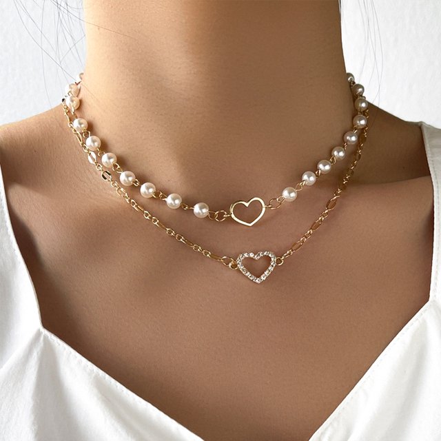 Collar gargantilla JAMW Boho multicapa perla corazón cadena colgante mujer joyería regalo