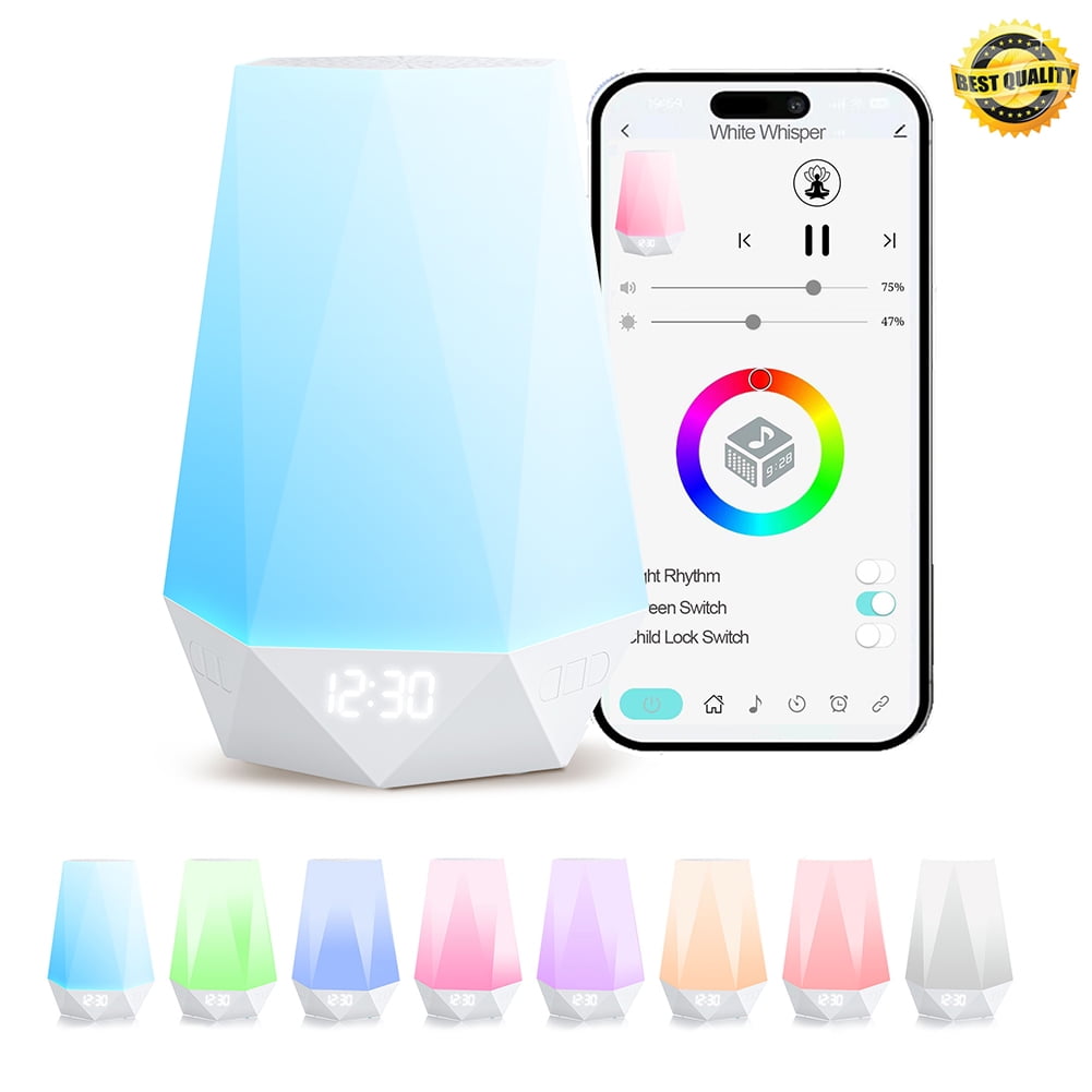 HUISZJ White Noise Sound Machine, 32 Soothing White Noise Sound Machine with Colored Light Sleep Aid Device, App Control with Dimmable Clock