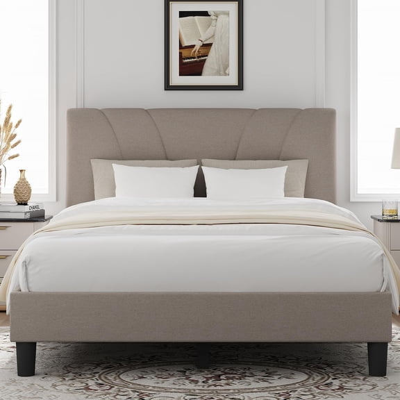 King bed frame with adjustable headboard, platform king bed frame, linen upholstered headboard