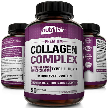 NutriFlair Multi Collagen Peptides Pills - Type I, II, III, V, X - Premium Collagen Complex for Anti-Aging and Healthy Joints, Hair, Skin, and Nails - Hydrolyzed Protein Supplement for Women and
