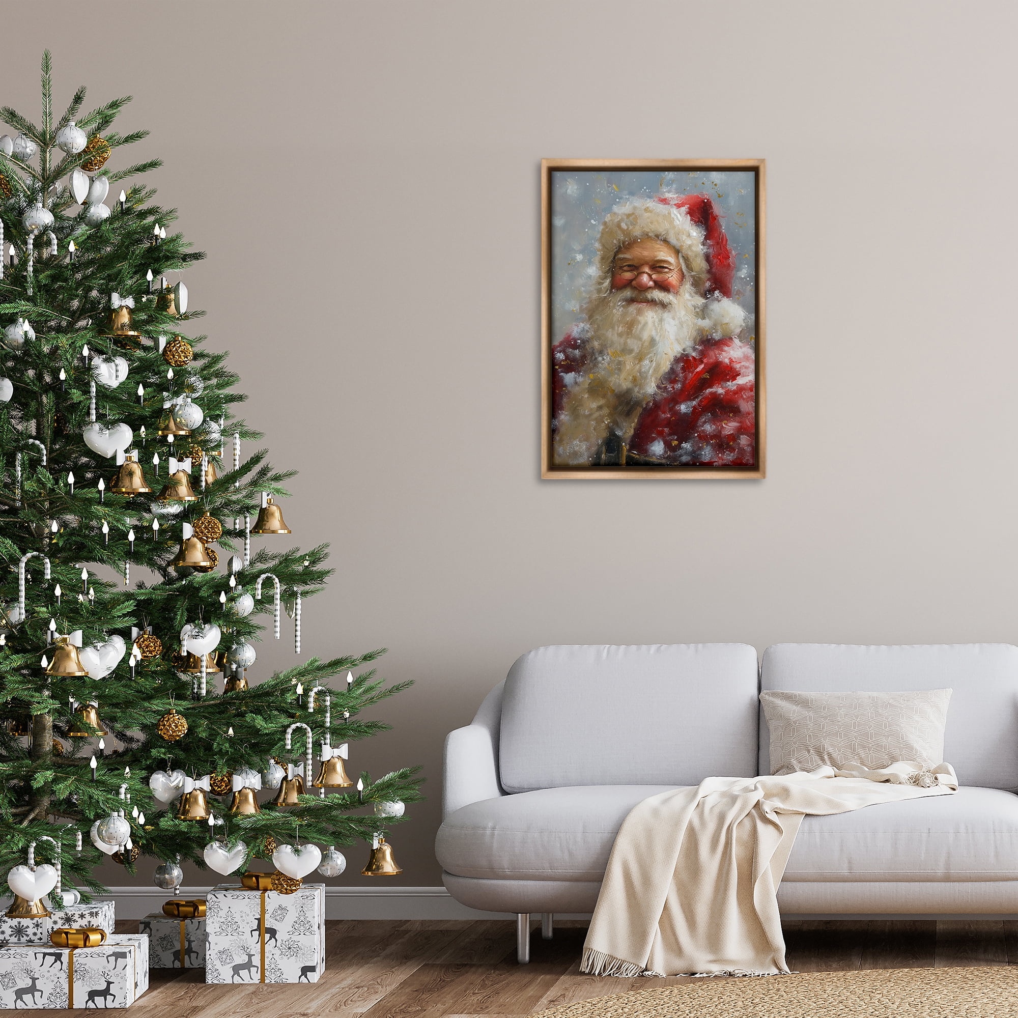 Stupell Industries Smiling Santa Portrait Holiday Painting Brown Floater Framed Art Print Wall Art, 21 x 31
