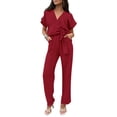 thumbnail image 1 of Mono Enterizo de Mujer PRETTYGARDEN con Cruzado y Escote en V Rojo Vino Talla S, 1 of 7