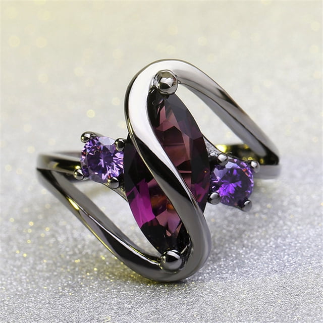 Anillos para mujer, regalos para mujer, anillo de aleación vintage de circonita morada con cristales, joyería de compromiso para boda.