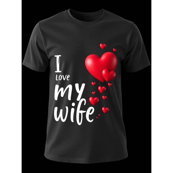 Men'S & Women'S Matching Couple T-Shirts - "I Love My Wife" Heart Graphic Tee with Red Hearts - Soft Round Neck Short Sleeve Shirt for Anniversary, Valentine'S Day