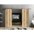 thumbnail image 3 of Sturdy Double Barn Door 36 x 80 inches with | Planum 0011 Oak with Frosted Glass | Stainless Steel 13FT Rail Hangers Heavy Set | Solid Panel Interior Doors, 3 of 6