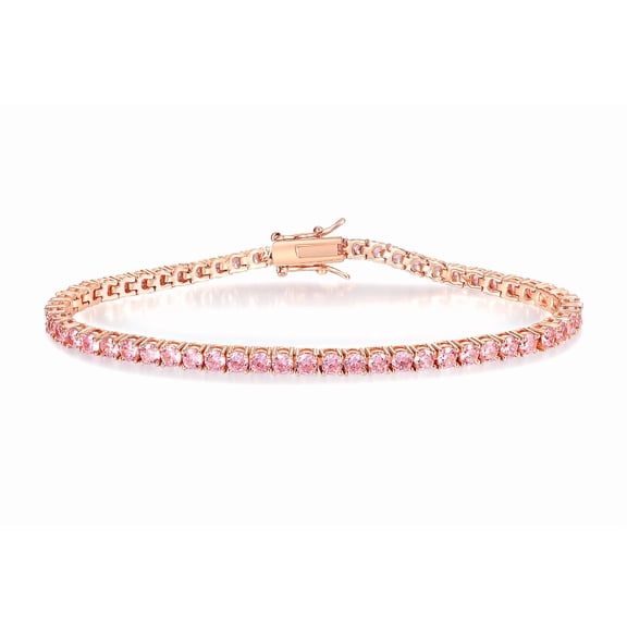 GEMSME Jewelry Tennis Rose Gold Bracelets for Women 18K Rose Gold Plated 3MM Round Pink Cubic Zirconia Dainty Bracelets gifts 7 Inches