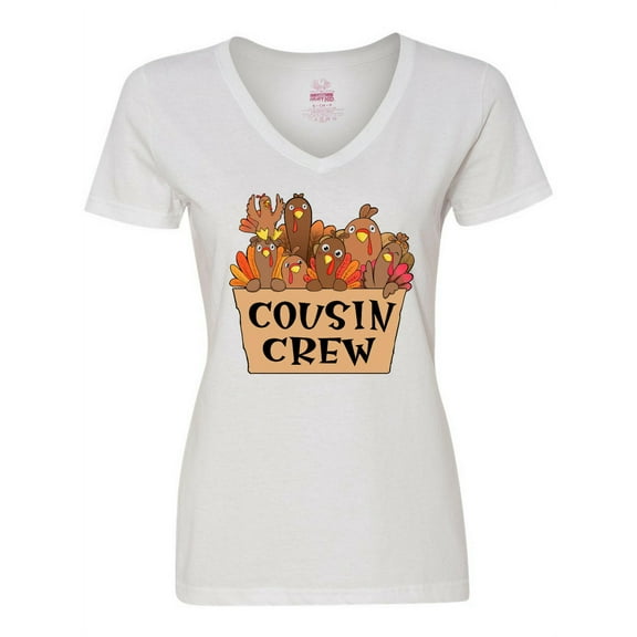 Inktastic Cousin Crew Cute Turkey Family Women's V-Neck T-Shirt