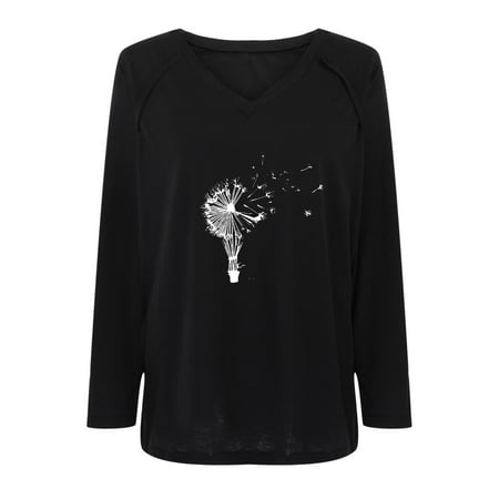 

Women s Dandelion Print Sweatshirt Plus Size Loose Oversize Fit Fall Winter Pullover Tunic Causal V-Neck Long Sleever Shirts Blouses Tops