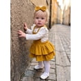 thumbnail image 6 of Loicainy Infant Baby Girls Fall Outfit 3 6 9 12 18 Months Long Sleeve Romper with Overall Dress and Headband Clothes Set, 6 of 9