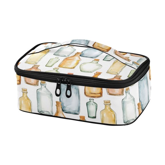 Haosy Insulated Lunch Box Reusable Small Cooler Lunch Bag Tote for Work School, Hand Drawn Bottle