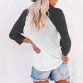 thumbnail image 4 of Plebaso Chandails pour Femmes à Manches 3/4, Col Ras du Cou, Blouses Décontractées, T-Shirts Amples à Blocs de Couleur Patchwork, 4 of 7