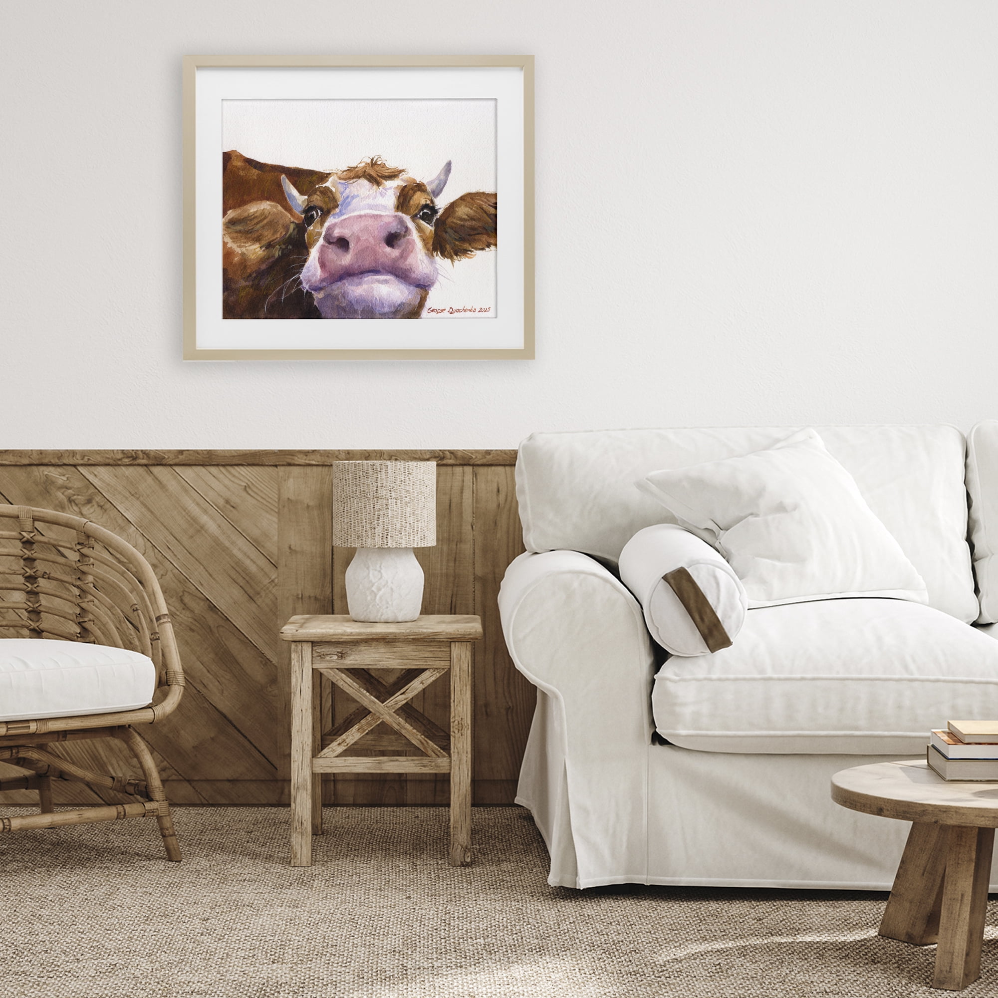 Stupell Industries Cute Cow Close Up Birch Framed Print Under Glass, design by George Dyachenko