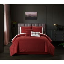 Chic Home Mya 7-Piece Floral Embossed Comforter Set, Twin, Red