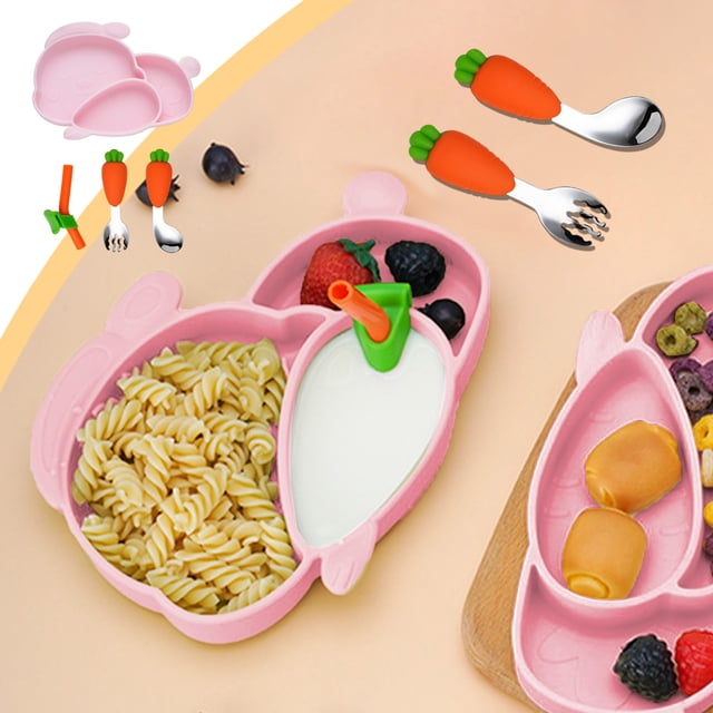 RuiJiao Clearance Shaped Siliconer Divided Dinner Multifunctional Children's Non Slip Tableware Set Easy To Clean Dishwasher And Microwave Safe