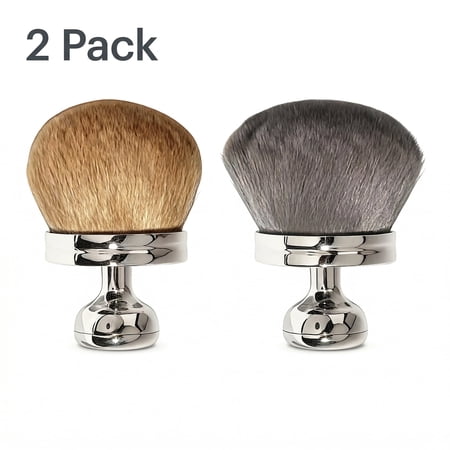 Mushroom Head Powder Brush 2 Pack Metal Handle Fluffy Makeup Brush for Loose Powder Blush Setting Powder Soft Synthetic Bristles Cosmetic Tool
