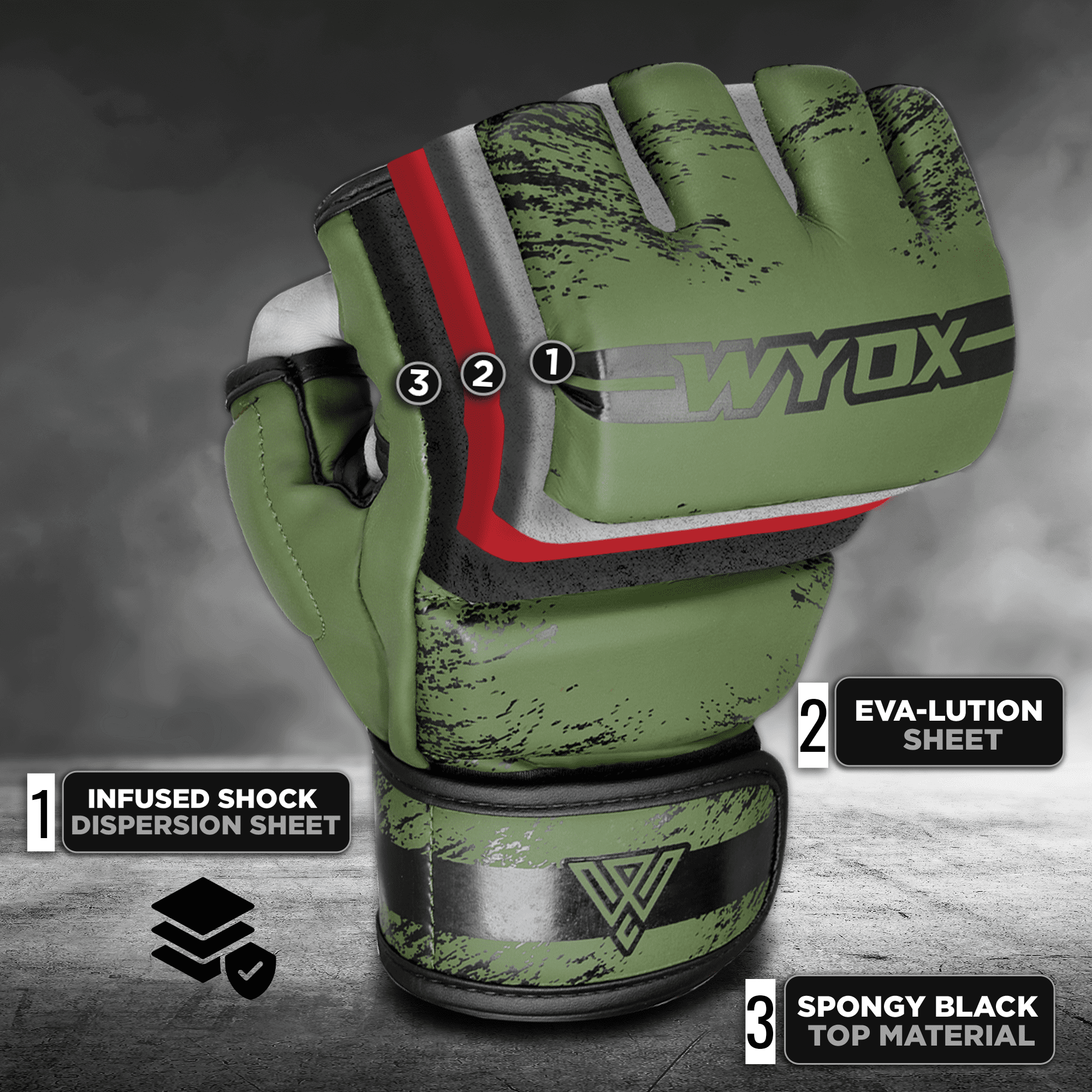 WYOX MMA Gloves for Men Adults, Training & Sparring Gloves with Wrist Support, Padded Knuckle Protection for Boxing, Kickboxing & Martial Arts