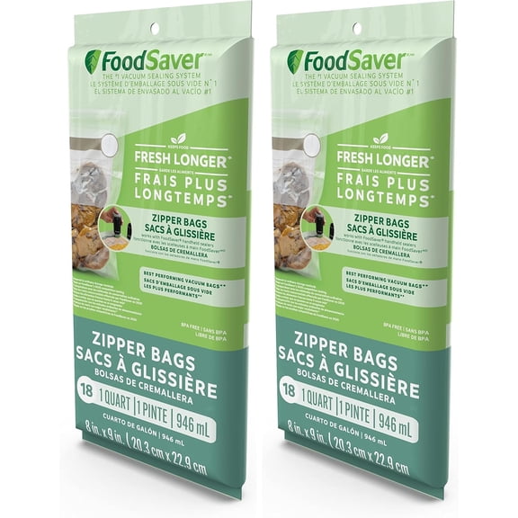 FoodSaver 1-Quart BPA-Free Multilayer Construction Vacuum Zipper Bags, 18 Count (Pack of 2)