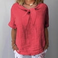 thumbnail image 2 of Htigea Women's Plus Size Cotton Linen T-Shirts Summer Collared Short Sleeve Tops Cute Tee Casual Loose Fit Shirts for Daily Vacation Hot Pink XXXXL, 2 of 6