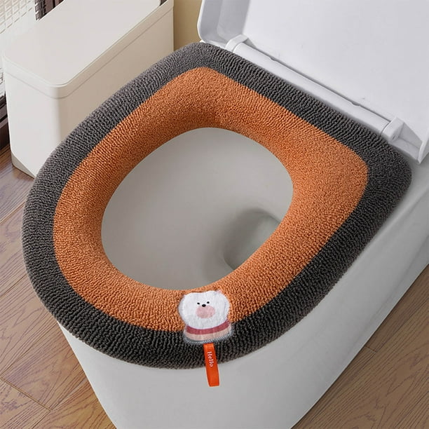 Asiento de inodoro para decoración del hogar, grueso y con asa, para invierno, lavable, de punto, para baño