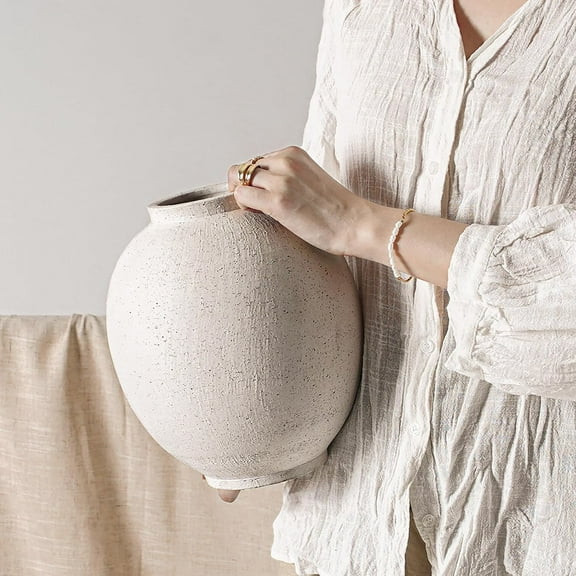 Large White Ceramic Vase - 9.8 Inch Rustic Farmhouse Vase for Home Dr, Minimalist Tall Vases for Living Room, Table, Bathroom, Holiday & Weddings