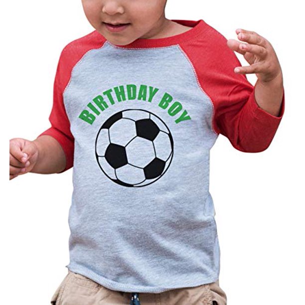 7 ate 9 Apparel 7 ate 9 Apparel Boy's Birthday Boy Soccer Red Raglan