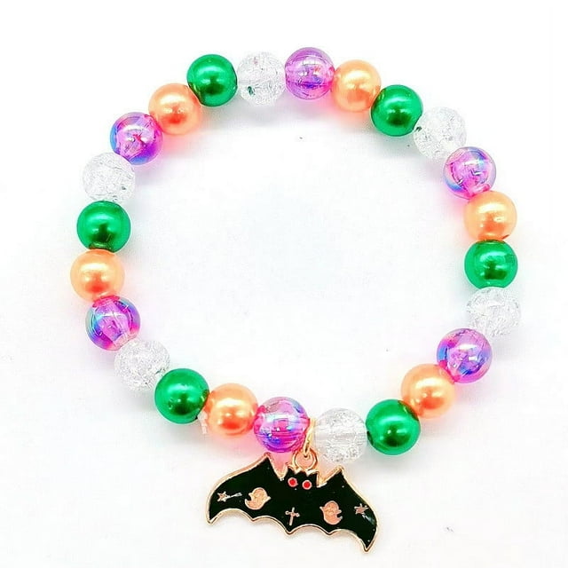 Nilvkv Bracelet Orange d'Halloween Perlé à la Main, Citrouille Décorée à la Main