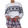 thumbnail image 2 of Suéter de Punto para Mujer con Estampado de Lazo en Forma de Corazón, Larga, Cuello Redondo, Estilo Casual Negro M, 2 of 6