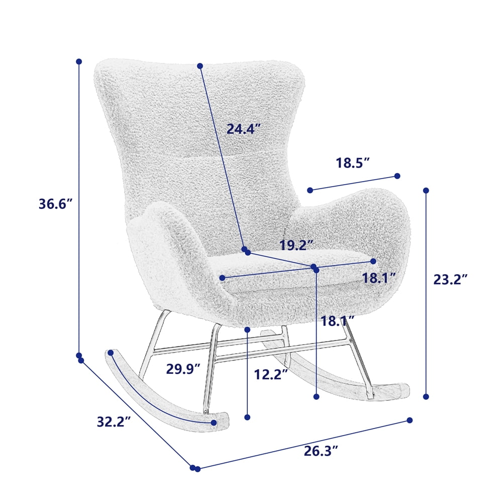 Living Room High Back Nursery Rocking Chair Padded Seat, Modern Teddy Fabric Accent Rocker Chair Recliner Chair with Armrests and Rubber Wood Legs, Upholstered Rocking Chair for Adults Kids, Beige
