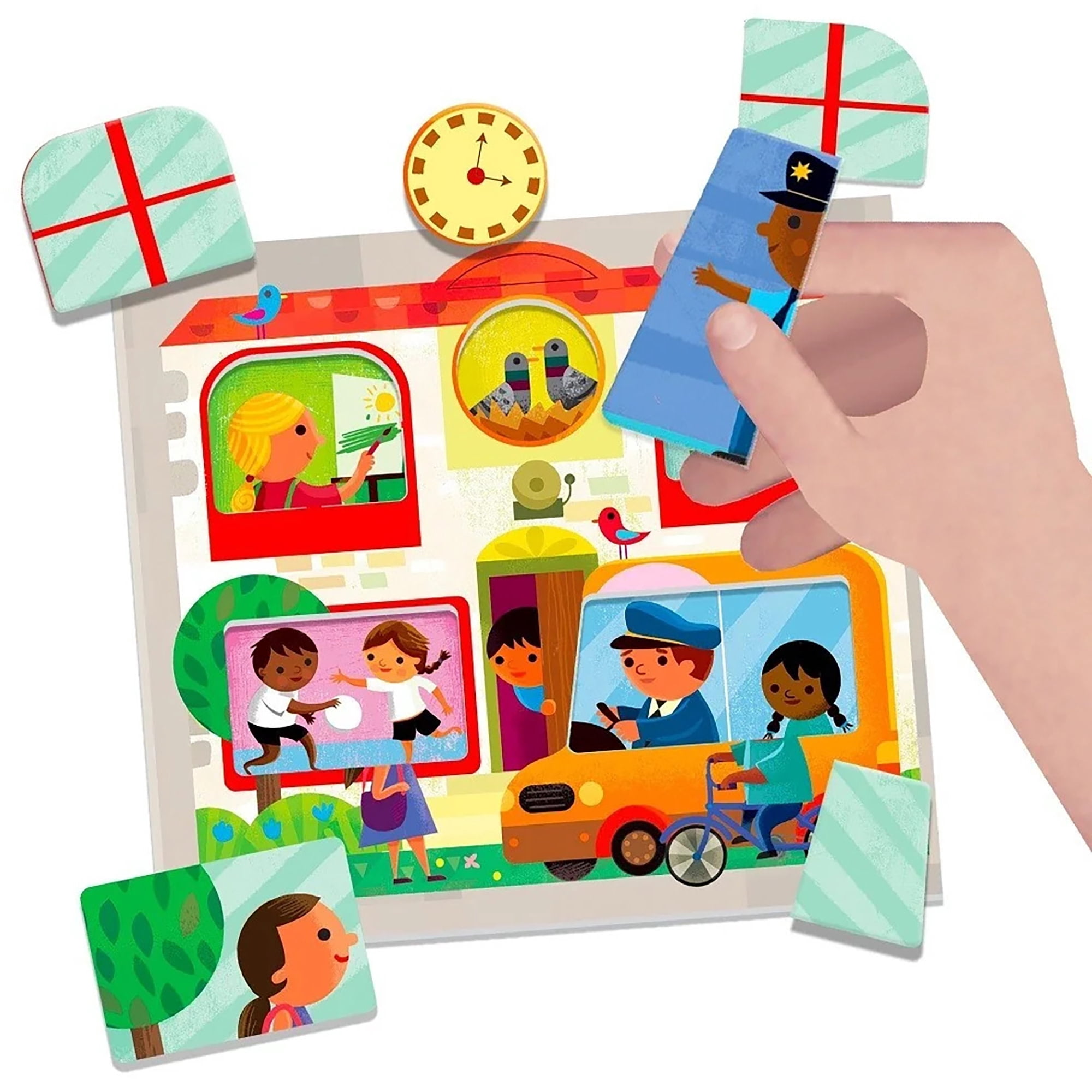 Headu: Play Town Montessori - Matching Game, Object & People Reveal, Pair Oversized Tiles To City Scene Cards, Shapes Puzzle Activity, Toddlers 2-4