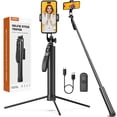 thumbnail image 1 of Trípode de metal de 72 pulgadas y palo selfie para teléfono celular y cámara, trípode de viaje portátil, control remoto recargable, rotación de 360°, compatible con iPhone y Android y cámara, negro, 1 of 5