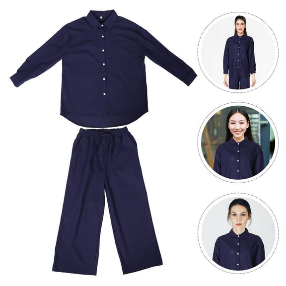 PENIKOKO Navy High Waist Wide Leg Pants with Button Down Shirt Set for Stylish Casual Party Outfits