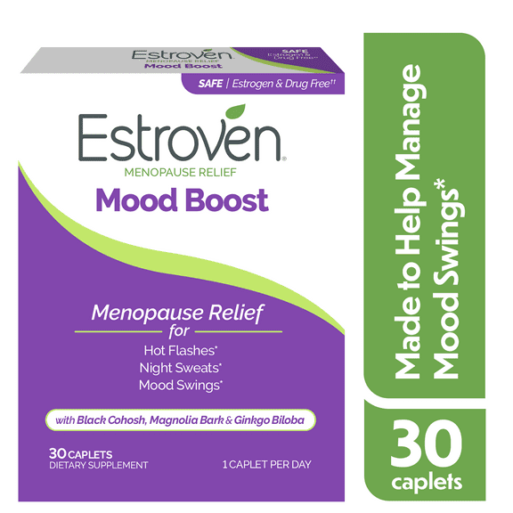 Estroven Menopause Relief Mood Boost Daily Supplement, Support for Mood Swings, Hot Flashes, & Night Sweats, 30 Count