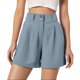 thumbnail image 1 of Pantalones cortos de cintura alta para mujer - Abertura lateral, bolsillos - Informal de negocios - Espalda elástica, cierre con cremallera - Tallas S-XXL, 1 of 6