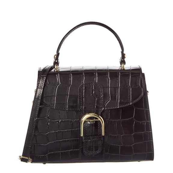 Persaman New York Niamh Croc-Embossed Leather Satchel, Black