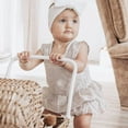 thumbnail image 3 of Douhoow Newborn Baby Girl Sleeveless Romper Solid Color Ruffle Jumpsuit Sunsuit Outfit 0-24M, 3 of 8