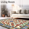thumbnail image 2 of ODIKA 6'x9' Machine Washable Non-Slip Area Rug, Hand Painted Talavera Style Half Round with Chili Pepper Accents High Traffic Rug, White, 66205, 2 of 7