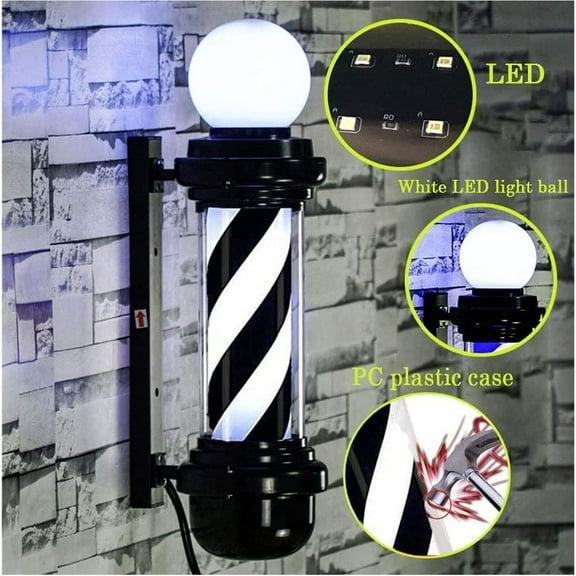 Outdoor Barber Pole Light Salon Sign Rotating Illuminated White/Black LED Light