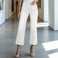 thumbnail image 2 of High Rise Slimming Jeans Washed Straight Leg Stretch Denim Pants Solid Color Elastic Waistband Button Zip Casual Trousers with Pockets, 2 of 8